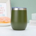 Army green 12oz stainless steel egg shaped insulated wine tumbler with transparent lid - 12oz / Army Green