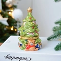 Portagioie albero di Natale in ceramica con orsetti dipinti a mano e decorazioni - Albero di Natale Orso Verde 7*12cm