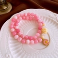 Bracelet double rang en perles roses avec œil de chat et pendentif fleur - Style Fleur en Émail Double Tour Rose