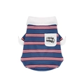 Navy blue striped pet Polo shirt with white collar and Hello World pocket detail - M / Blue