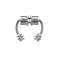 Detail of magnetic silver stainless steel septum ring with sparkling cubic zirconia stones - Silver Minimalist Rhinestone (#34)