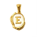 Titanium steel gold letter E pendant with white shell inlay and lava texture edge - Letter E (SP035G-E(Single Pendant))