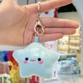Light blue plush star keychain with a simple smiley face and metal ring attachment - Green Star with Silver Clasp