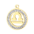 Gold stainless steel Libra zodiac pendant with sparkling crystal rhinestones inlay - Libra(KLJ3544-Z)