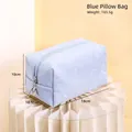 Light blue floral texture PU makeup pouch with silver M zipper and portable handle - Blue Pillow Pouch
