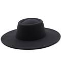 Top-down view of a classic black wide-brim wool fedora hat with a flat oval crown - M (56-58cm) / Dark Gray