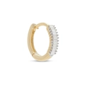 Gold hoop earring featuring rectangular clear zircon stones and a screw-back closure - 9# (Yellow Gold) 8mm