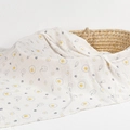 Muslin bamboo cotton baby swaddle blanket with cute egg and milk bottle print - Milk and Eggs