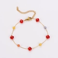 Golden chain bracelet with red flower beads and colorful crystal charms for women - Red Bracelet