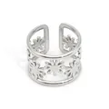 Adjustable silver stainless steel open ring featuring a delicate five-daisy flower design - Hollow Daisy Flower Open Style (KB750) / Silver