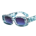 Rectangular sunglasses with light blue abstract patterns and blue-purple gradient lenses - C5 Blue Floral Frame Grey Blue Lens
