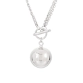 Silver OT buckle necklace with double layer chains and large sphere pendant set - Steel Color Necklace (KN225109-Z)