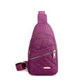 Purple nylon chest bag with diamond quilted pattern and adjustable strap for women - Style 4 Purple