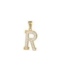 Collana in acciaio dorato con ciondolo a forma di lettera R con cristalli - Lettera R / Con Catena a Maglia