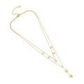 Golden double-layer stainless steel necklace featuring clover and heart pendants - 3# Flower/Clover Style