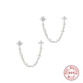 S925 sterling silver tassel chain earrings with shimmering zircon and pearl details - Double Zirconia Style / White Gold