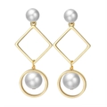 Elegant gold square earrings featuring natural freshwater pearls and S925 sterling silver - Golden Geometric Square Pearl Drop Earrings (GPE28)