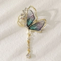 Golden butterfly brooch with purple gradient wings and dangling fringe detail - Style 75/Tricolor Gradient Tassel