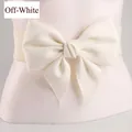 Elastic off-white wide waist belt featuring a decorative large bow for dresses - Standard Type / Off White