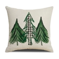 Christmas linen pillowcase featuring three artistic trees with a black and white plaid design - Beige Background - Three Trees