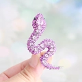 Detailed purple snake brooch set with sparkling rhinestones on a silver metal base - Medium Purple