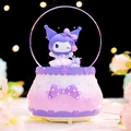 Dreamy purple Kuromi crystal ball music box with glittery base and character figure - 6002 Bow / Large 100 Snow+Light+Music