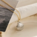 Golden chain necklace with silver shell pendant on minimalist card display - Silver