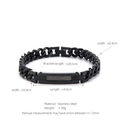 Men's hip hop black stainless steel Cuban link bracelet with textured plaque - Black (W-7-2)