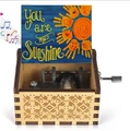 Wooden hand-crank music box with You Are My Sunshine sun illustration and carving - Sunshine 08