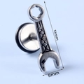 Industrial style wrench stud earring in matte silver stainless steel with scale texture - Wrench
