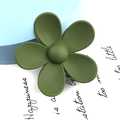 Close-up of matte dark green flower hair claw clip on decorative blue background - Large Flower Style / Army Green
