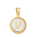 18K gold-plated stainless steel necklace with a V-letter white pearl pendant - Letter V