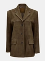 Chaqueta blazer de gamuza marrón oscuro estilo retro con solapa y cierre de botones - S / Color Nogal