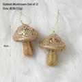 Set of 2 champagne gold mushroom Christmas ornaments with glitter and star sequins - 2 Pcs/Set / Gold Mushroom
