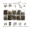 Detail view of antique bronze DIY jewelry kit with lobster clasps and jump rings in a box - Antique Bronze