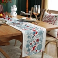 Modern white Christmas table runner with festive reindeer and snowflake prints - 30x260cm / Printed Bells