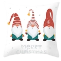 Detailed view of white square Christmas pillowcase with cute gnomes and Merry Christmas text - Style 25