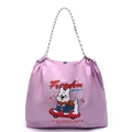 Bolso tote de nailon lavanda con bordado de perro y asas de cuerda trenzada - Westie de Monopatín Morado