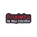 Spilla rettangolare nera con scritta rossa Anxiety is my cardio e ritmo cardiaco - L'ansia è il mio cardio