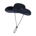 Navy blue breathable mesh sun hat with wide brim and adjustable chin strap for outdoors - Navy Blue