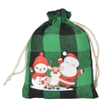 Christmas drawstring gift bag in green and black plaid with festive cartoon patterns - Green & Black Plaid - Santa & Reindeer