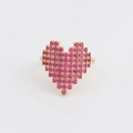 Fashionable 18K gold plated adjustable open heart ring with sparkling pink stones - Adjustable Open / Gold Rose Red Zirconia