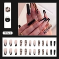 Press on nails mit Leopardenmuster, schwarzen V-Fransentips, Perlen, lange Sargform - Sexy Leopardenmuster (Kleber-Stil)