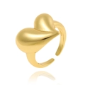 Detailed close-up of golden heart-shaped adjustable open ring with glossy metallic finish - J-1370/Heart Style