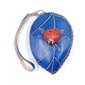 Porte-monnaie feuille en cuir bleu avec détail de coccinelle rouge et dragonne - Coccinelle Feuille (Bleu)