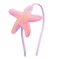 Cute children's purple satin headband with a colorful sequined starfish ornament - Iridescent Violet