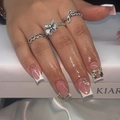 French tip press-on nails with 3D gold bows and pearls in short square shape - JP4298 Style
