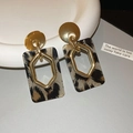 Detail of vintage leopard print rectangular earrings with golden hexagonal links - 28# Gold Rectangular Leopard Stitching