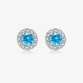 Minimalist S925 sterling silver stud earrings featuring blue gems and diamond accents - White Gold-MME1035-Round Blue Sapphire