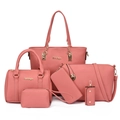 Pink six-piece composite bag set with tote, shoulder bag and clutch in pebble leather - 6-Piece Set / Dusty Pink